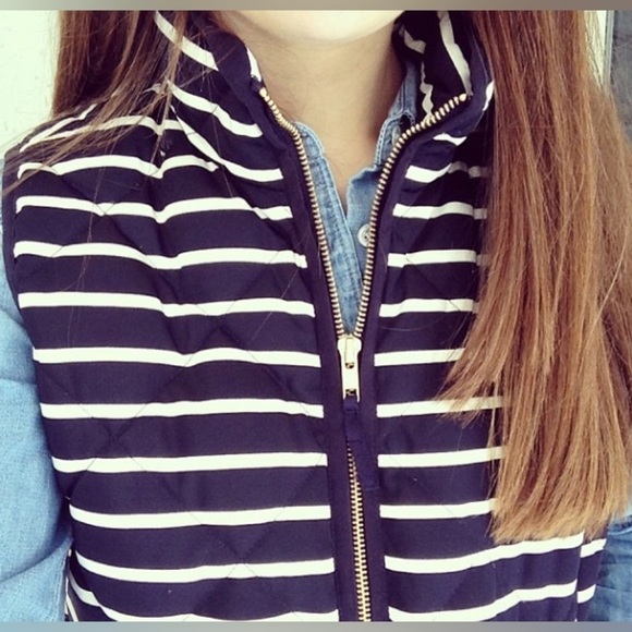 Small down filled feather puffer vest j crew blue white striped Vest Quilted - Picture 2 of 11